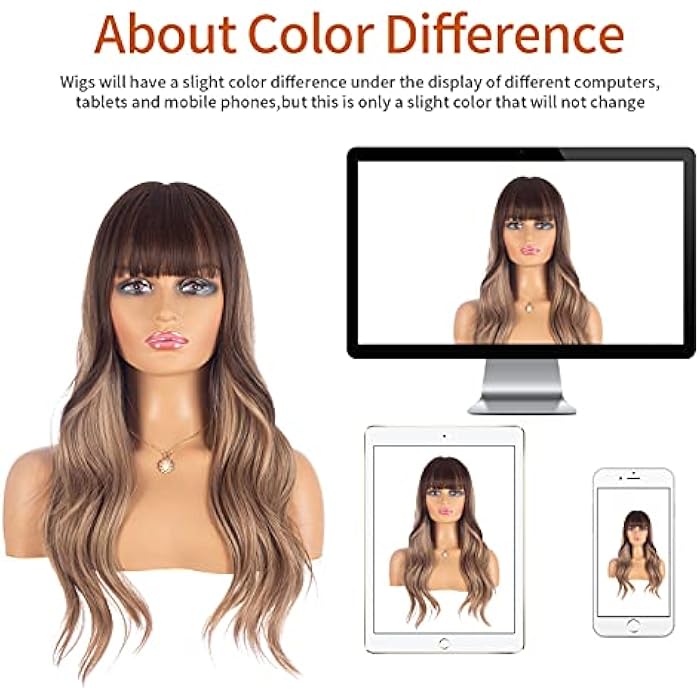 DILLARDS Man Si Long Wavy Curly Wig Brown Natural Air Bangs Heat Resistant Synthetic Daily Party Cosplay For Women's Costume (18 Inches) - Image 4